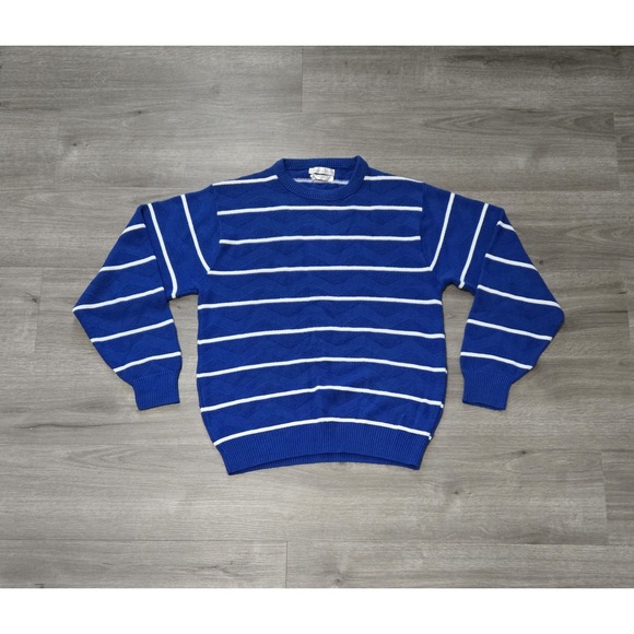 Vintage Christian Dior Blue And White Striped Knit Sweater Size Large - Picture 1 of 9
